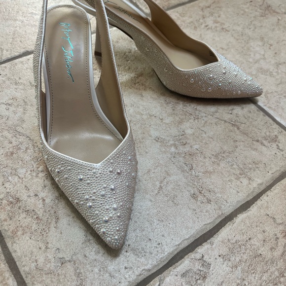 Betsey Johnson Shoes - Betsey Johnson Ivory Pearl Embellished Slingback Heels